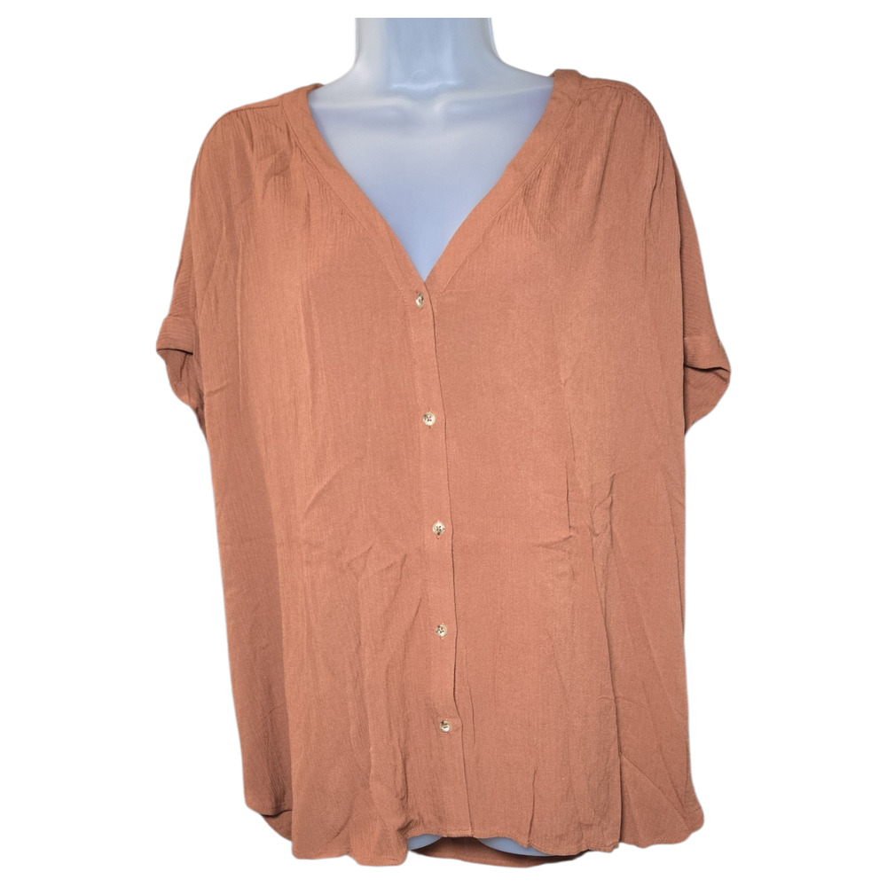 Orvis Wom XL NWT Rust Short Sleeve Button Up Blouse Spring Summer Fall Gauzy